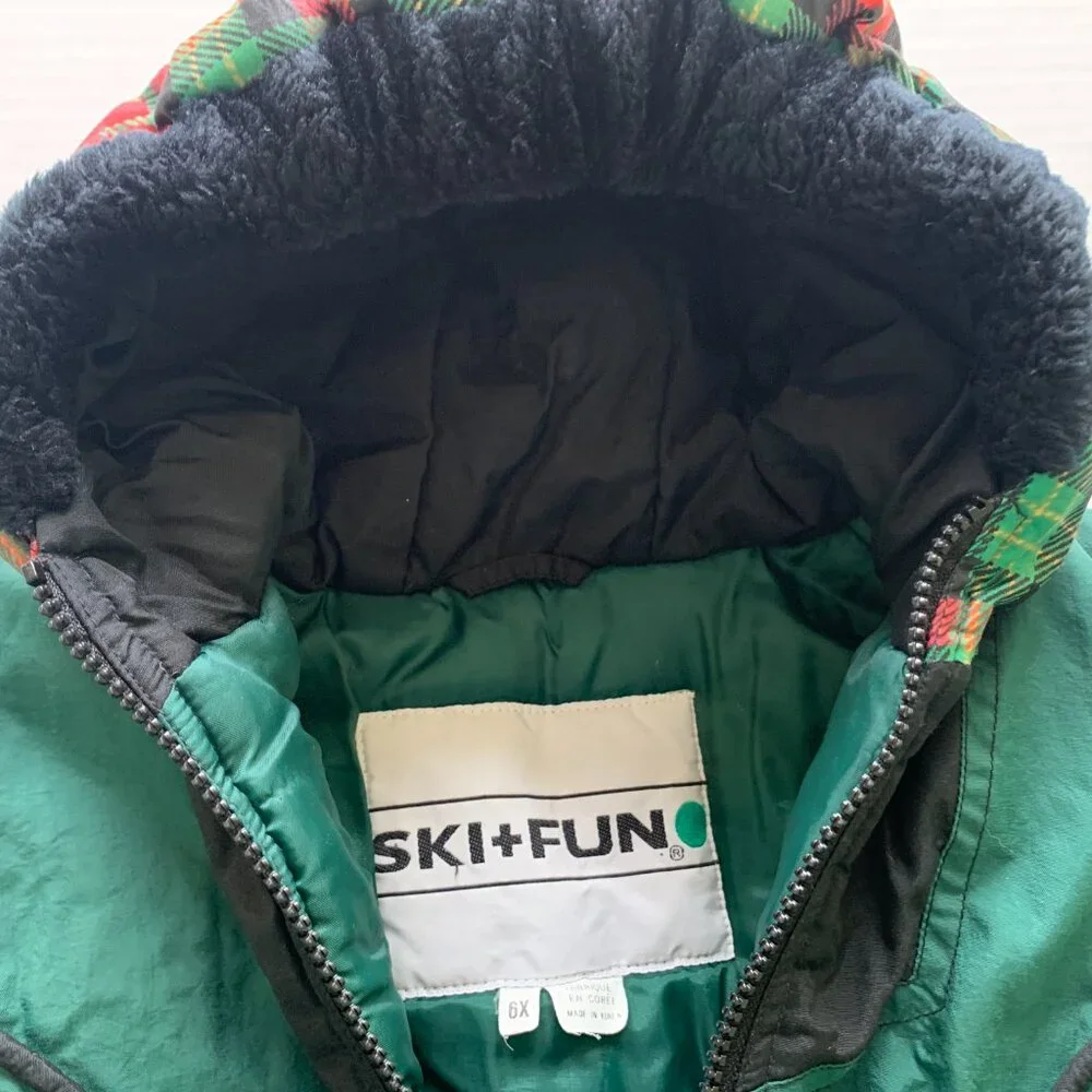 Ski + Fun Vintage Ski Jacket Puffer Insulated Retro sz 6x girls green hooded